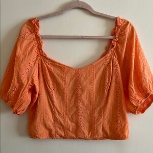 WILD FABLE Orange Eyelet Puff Sleeve Top
